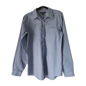 Brooks‎ Brothers Shirt Mens Size 20 Button Down Blue White No Iron Cotton Casual